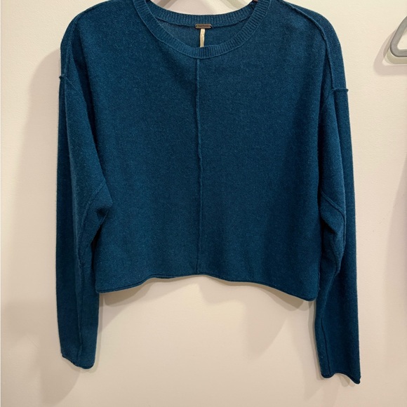 Free People Teal Cashmere Cropped Sweater - Picture 1 of 15